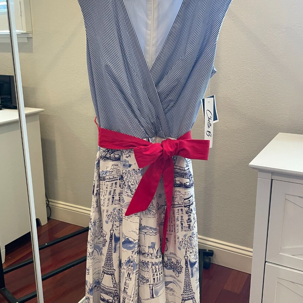 Sleeveless Cotton Dress With Parisian Print Skirt